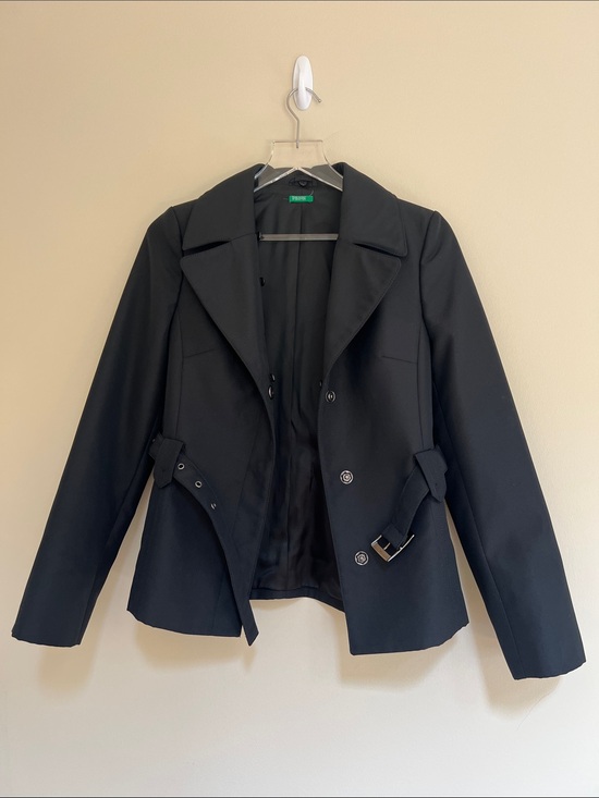 United Colors Of Benetton Jackets & Blazers - United Colors of Benetton Black Women's Belted Blazer with removable fur 0